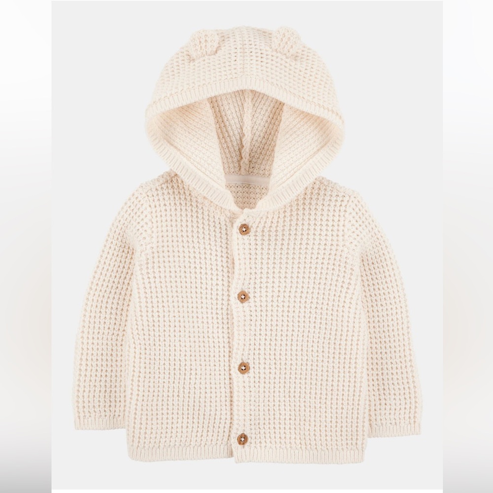 Carter’s Boys 9 Mo Gender Neutral Cream Knit Hooded Animal Ear Cardigan